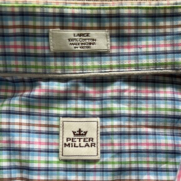 Peter Millar Multi Color Checked Button Front Long Sleeve Shirt Large Workwear - Picture 2 of 5